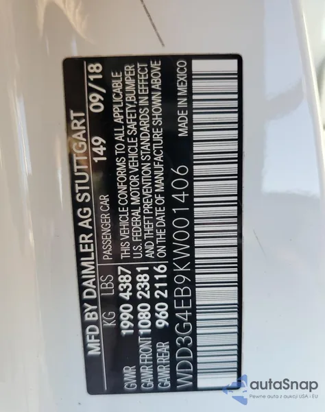 2019 Mercedes-Benz A 220 из США, поврежденный, VIN WDD3G4EB9KW001406